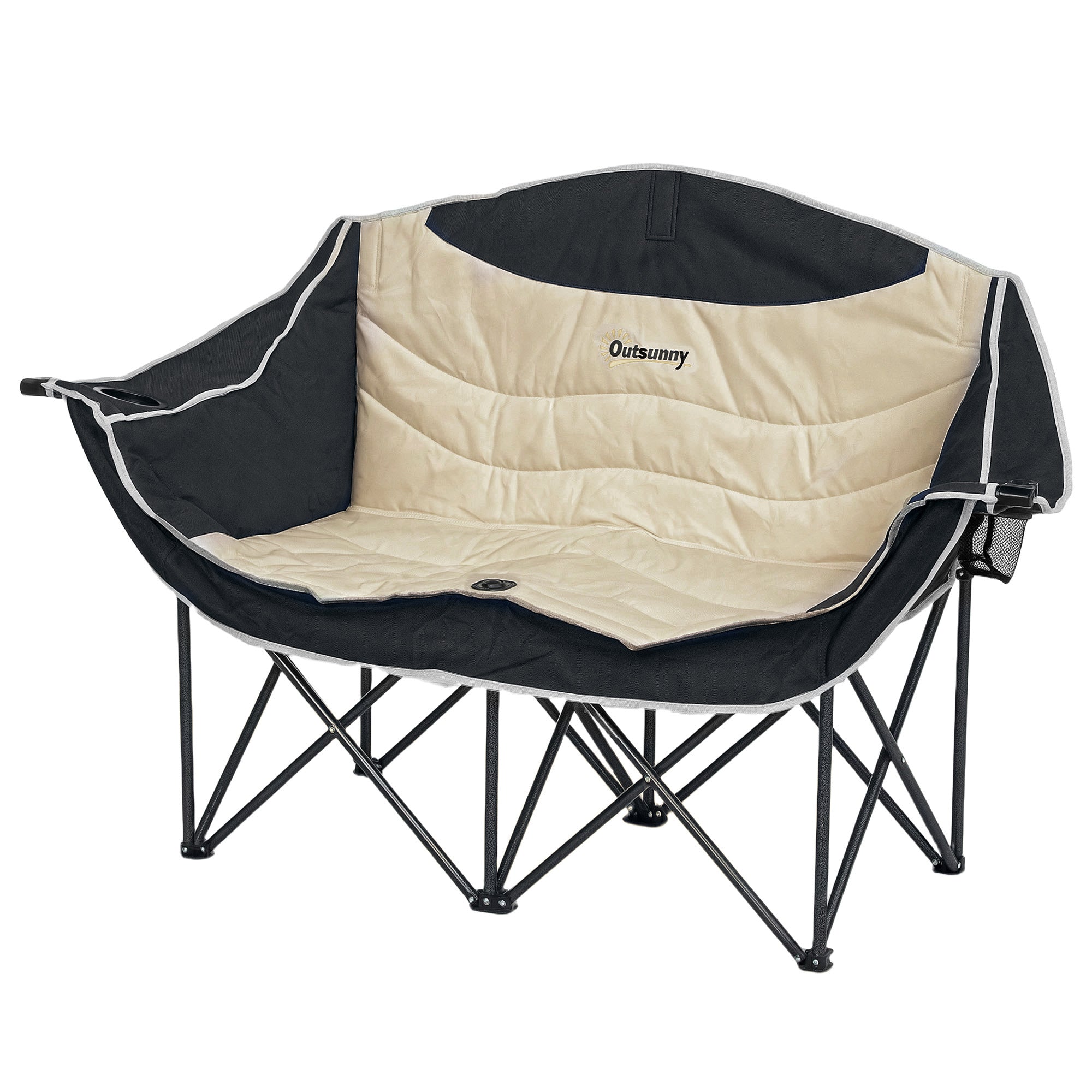 Portable Camp Chair, Double Camping Chair with Cup Holders and Carry Bag, Support 551 lbs, Khaki