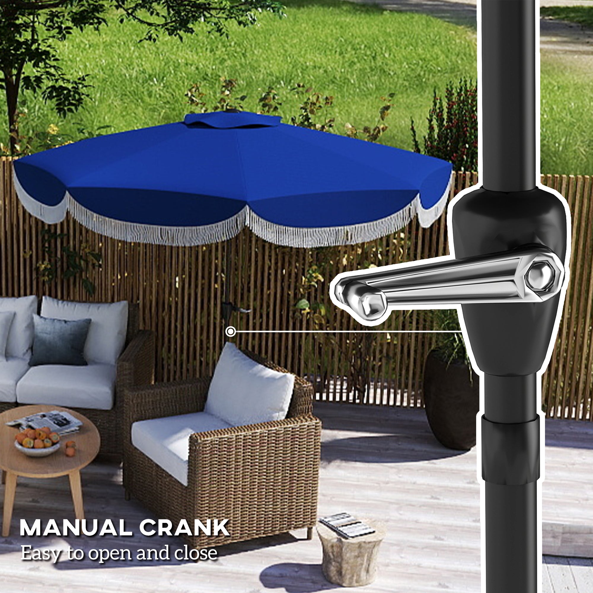 9FT Patio Umbrella Parasol, UPF 30+ Outdoor Market Umbrella with Crank, 8 Ribs, Push Button Tilt, Blue