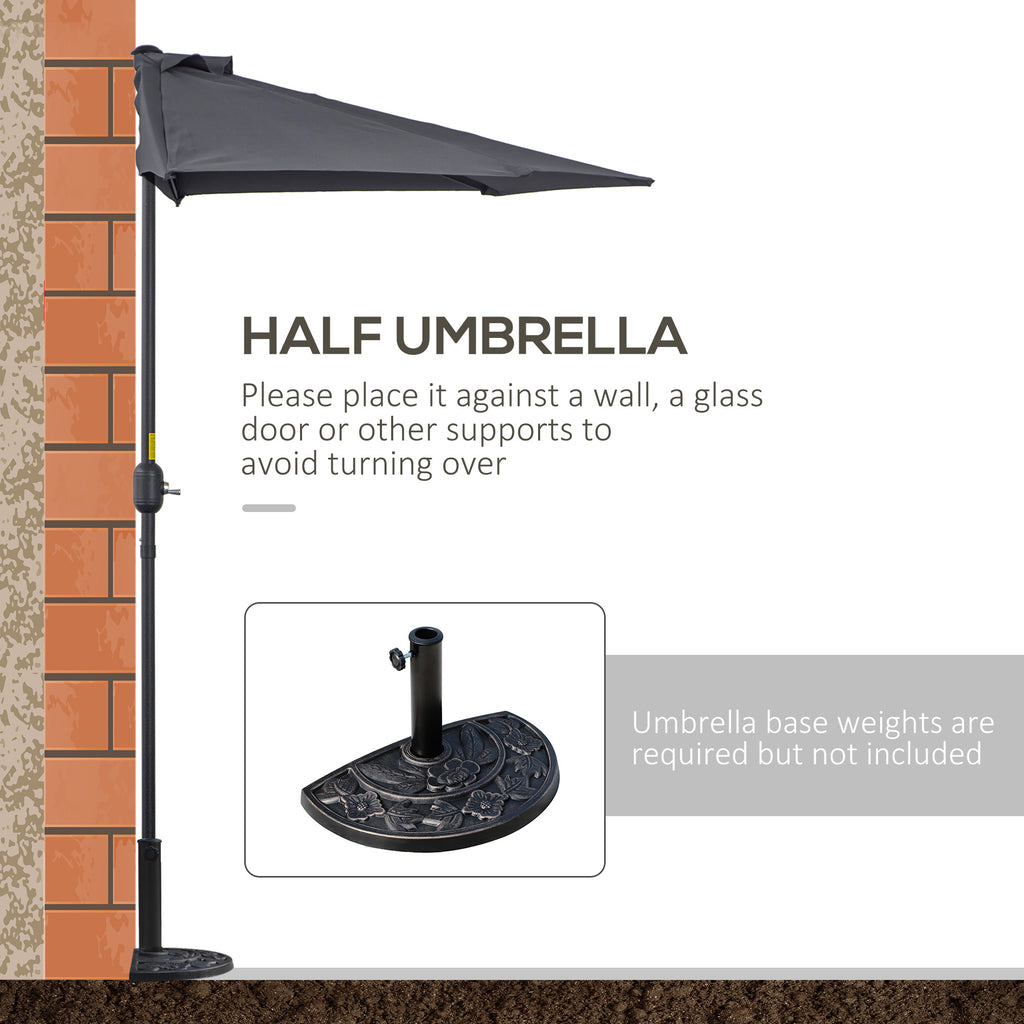 9.8ft Half Umbrella Semi Round Patio Parasol with Crank Handle, Top Vent for Garden, Balcony- NO BASE INCLUDED, Grey