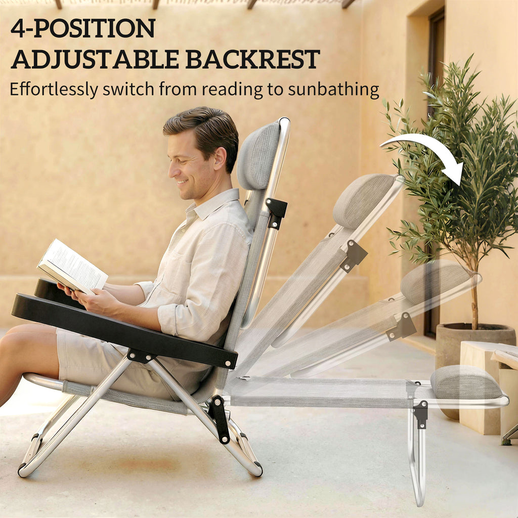 Folding Beach Chair Set of 2, Reclining Backpack Beach Camping Chairs with 4-Position Adjustable Backrest