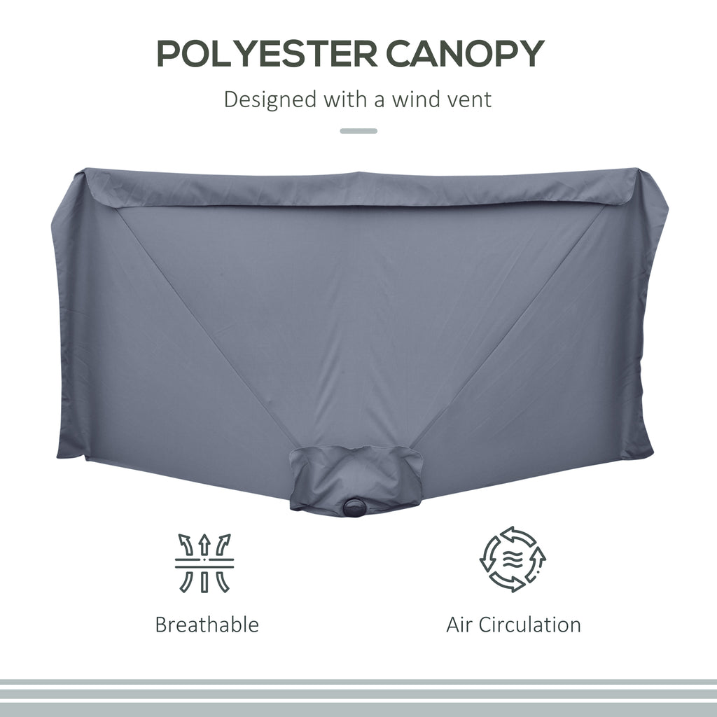 7.5ft Half Umbrella Semi Patio Parasol with Crank Handle, Top Vent for Garden, Balcony- NO BASE INCLUDED, Grey