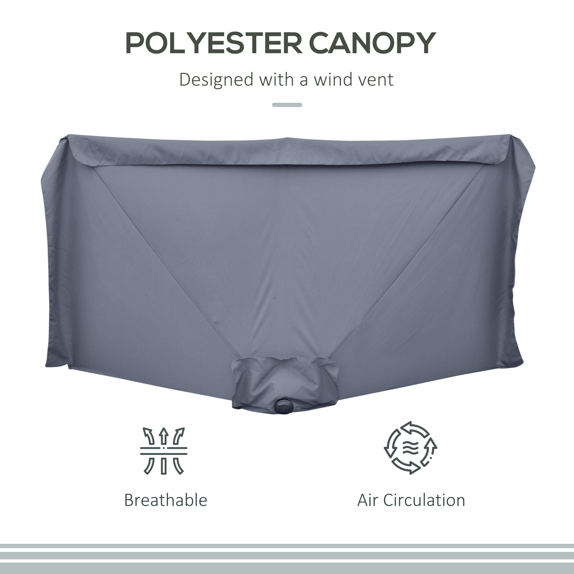 7.5ft Half Umbrella Semi Patio Parasol with Crank Handle, Top Vent for Garden, Balcony- NO BASE INCLUDED, Grey