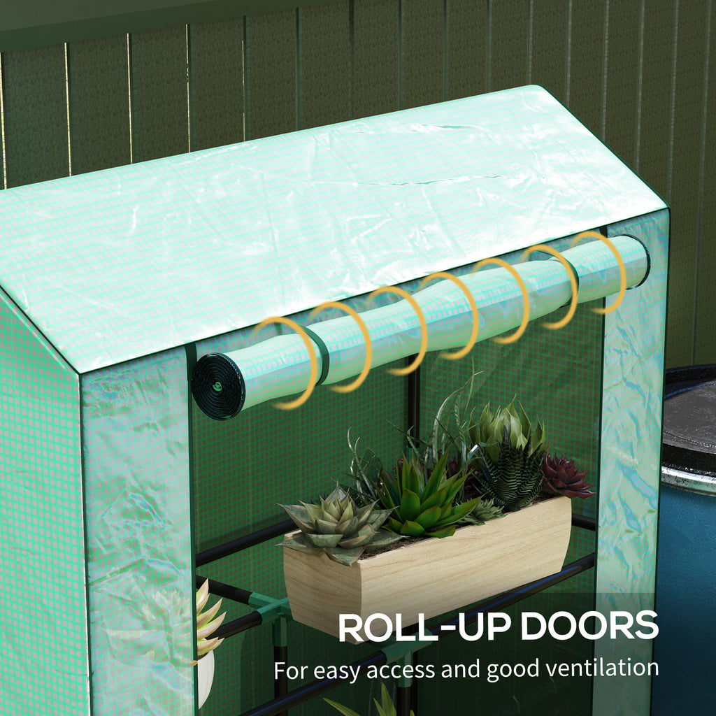 Mini Greenhouse with 3 Tier Shelves, 3 Roll-Up Doors for Indoor Outdoor, Green
