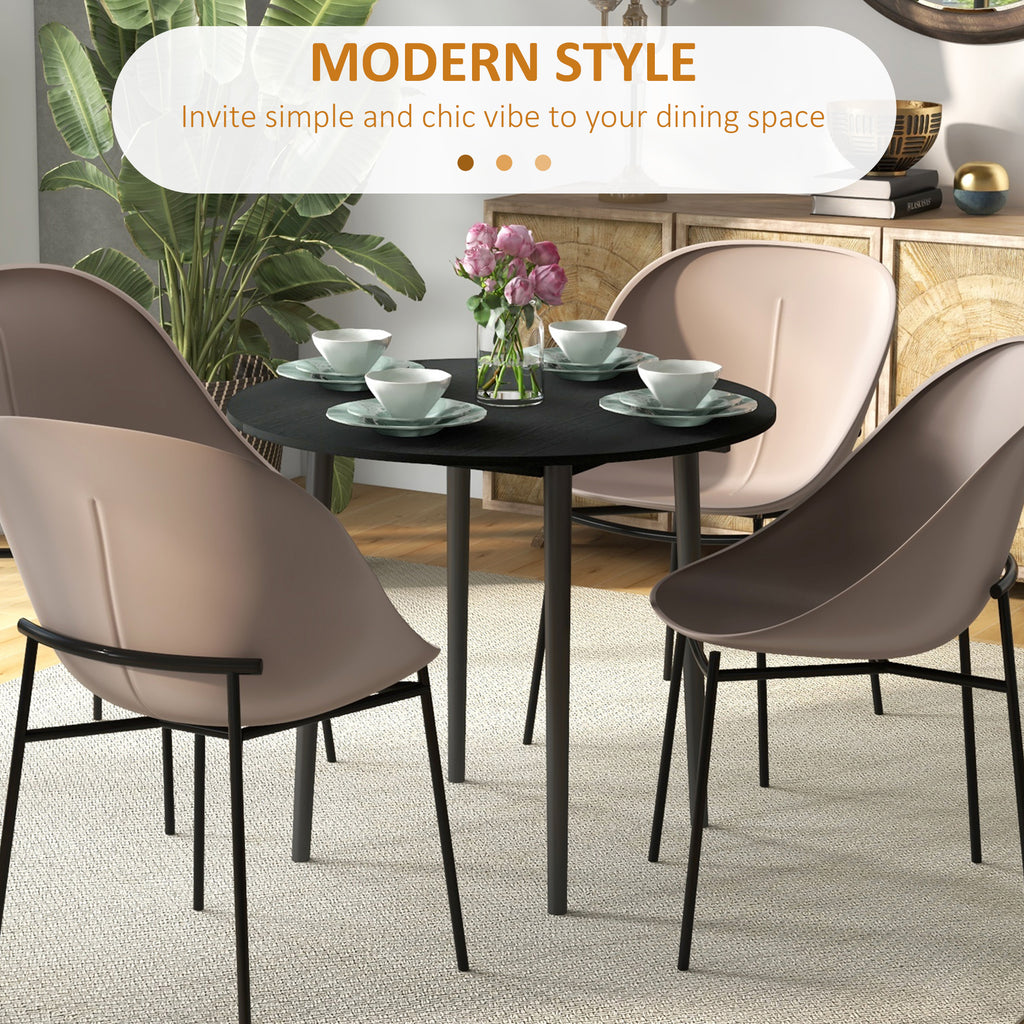 Folding Dining Table, Round Drop Leaf Kitchen Table for Small Spaces with Wood Legs, Distressed Black
