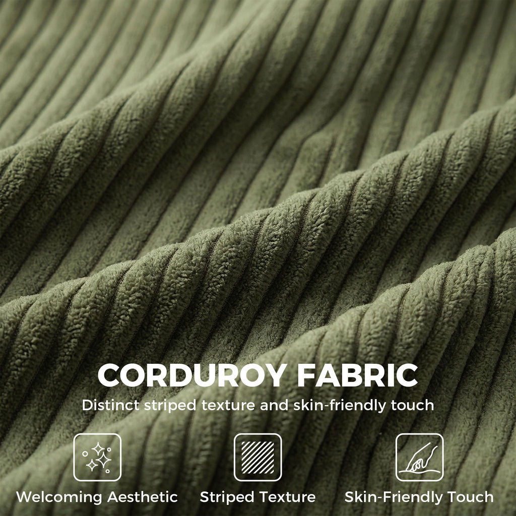 3 Seater Sofa with Wide Seat, Corduroy Couch with Deep Seat, Spring Cushion, Green