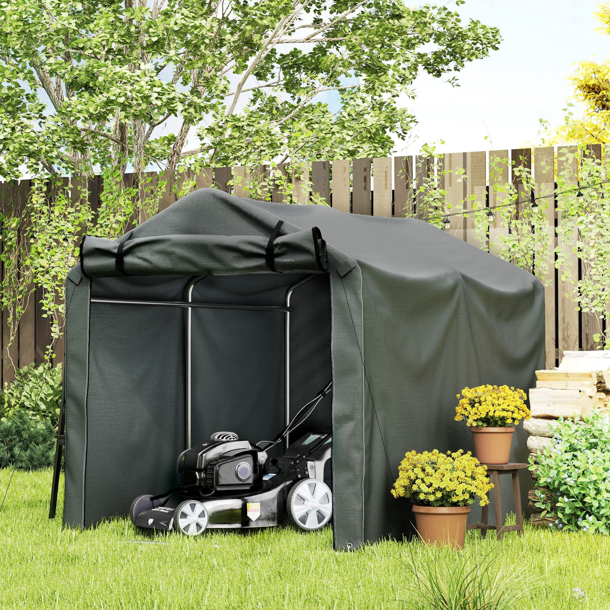 Outdoor Storage Shed, UV Resistant Bike Tent with Roll-up Zipper Door, Portable Shed for Bike, Motorcycle, Dark Grey