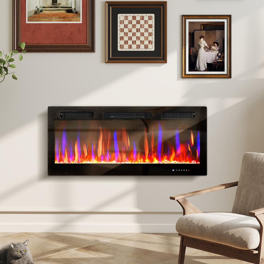 42" Thin Electric Fireplace, Freestanding, Wall Mounted Fireplace Heater with Eco Mode, Auto Switch, Remote, 1500W