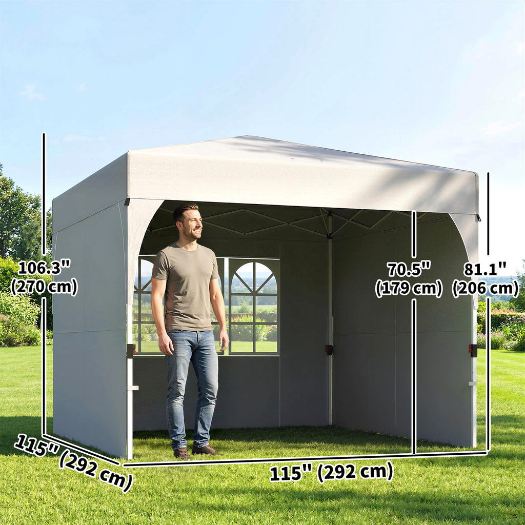 9.6 x 9.6 ft Pop Up Canopy Tent with 3 Sidewalls, UPF 50+ 1-Button Push Easy Setup Outdoor Instant Canopy, Light Grey