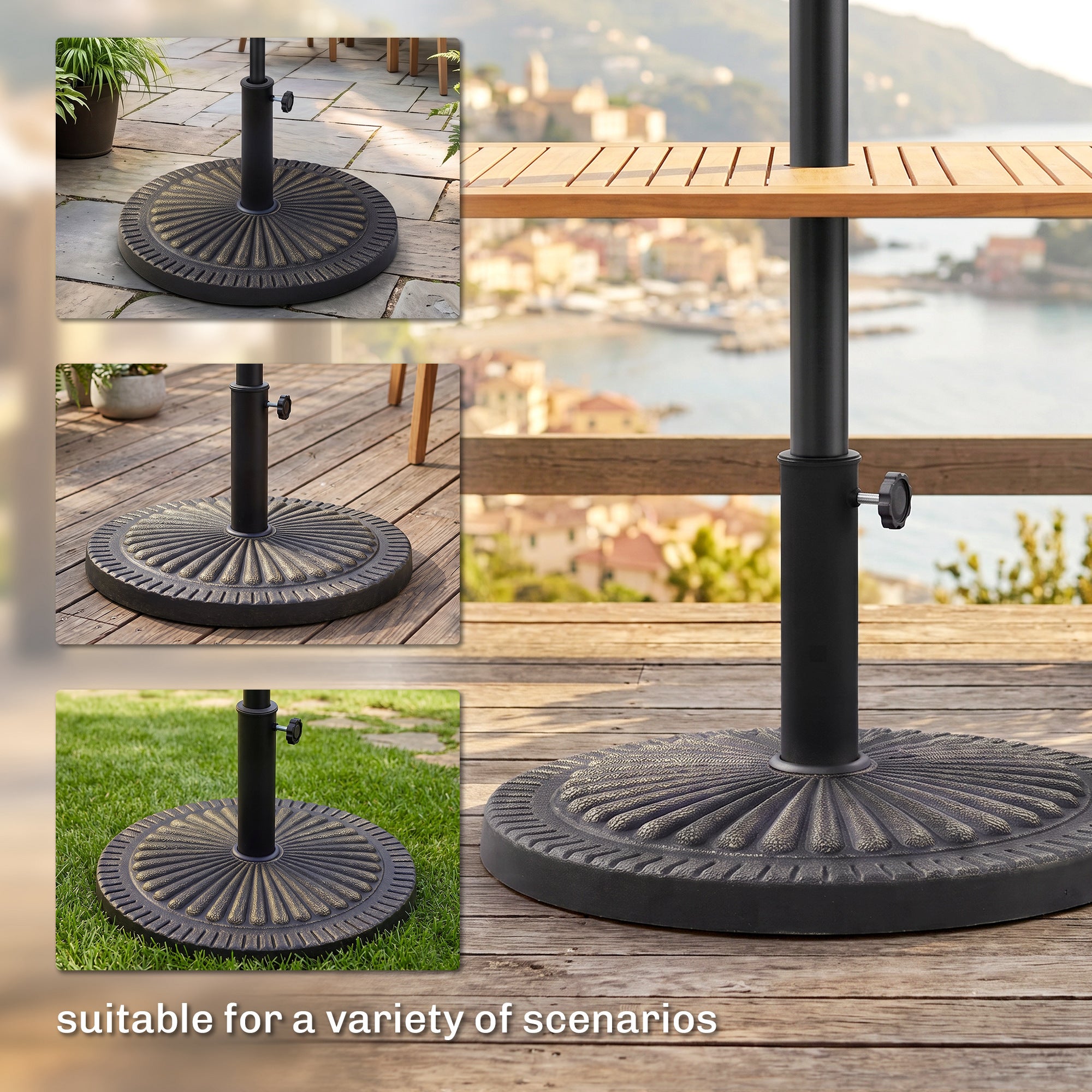 31 lbs Resin Round Market Umbrella Base Holder 19" Decorative Parasol Stand for Patio, Outdoor, Backyard, Bronze