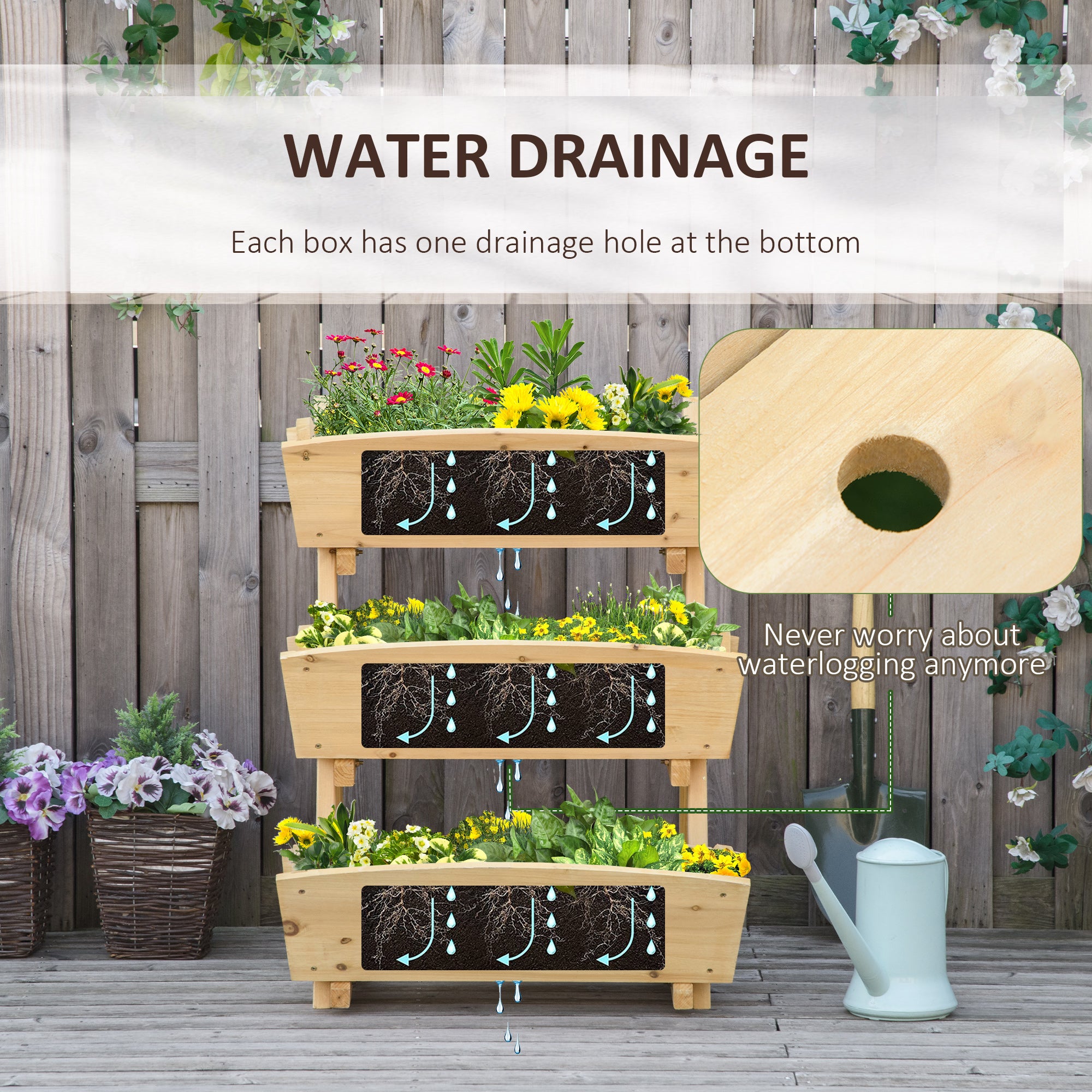 3 Tier Raised Garden Bed, 23.5" x 29.5" x 30.3" Vertical Wooden Elevated Planter Box Kit, Plant Stand for Flowers, Vegetables, Herbs