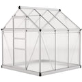 6' x 6' x 6.6' Polycarbonate Greenhouse, Walk-In Green House Kit Garden, Plants Grow, Galvanized Sheet Aluminum Frame with Rain Gutter, Vent and Sliding Door, Silver