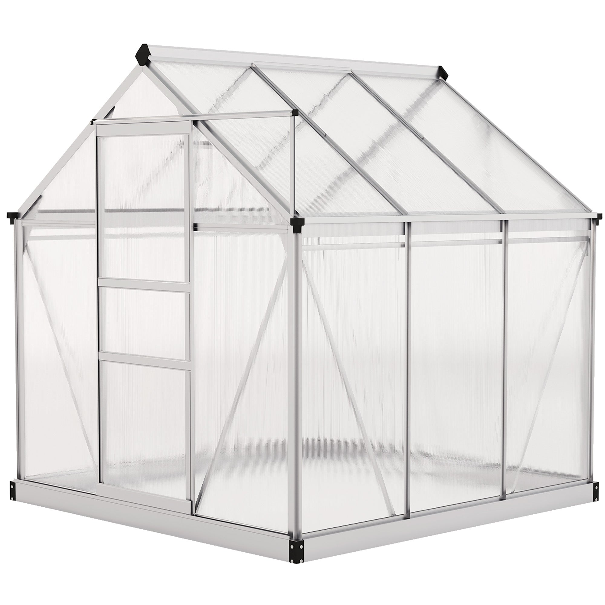 6' x 6' x 6.6' Polycarbonate Greenhouse, Walk-In Green House Kit Garden, Plants Grow, Galvanized Sheet Aluminum Frame with Rain Gutter, Vent and Sliding Door, Silver