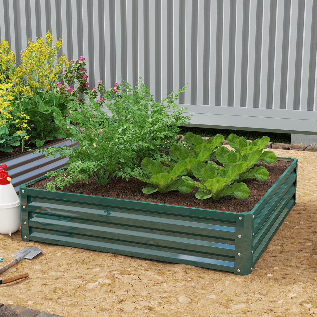 4' x 4' x 1' Raised Garden Bed Galvanized Steel Planter Box for Vegetables, Flowers, Herbs, Green