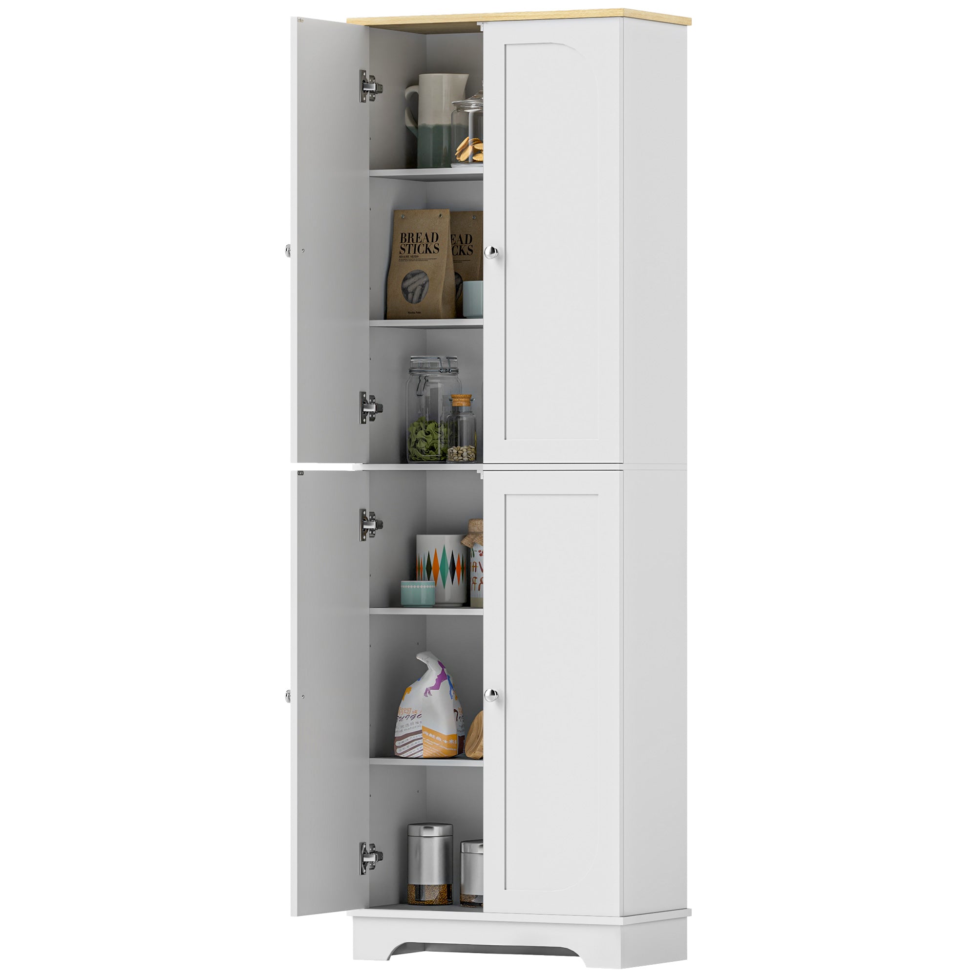 72" Tall Pantry Cabinet, Kitchen Pantry Cabinet with Adjustable Shelves, Storage Cabinet with 4 Doors, White