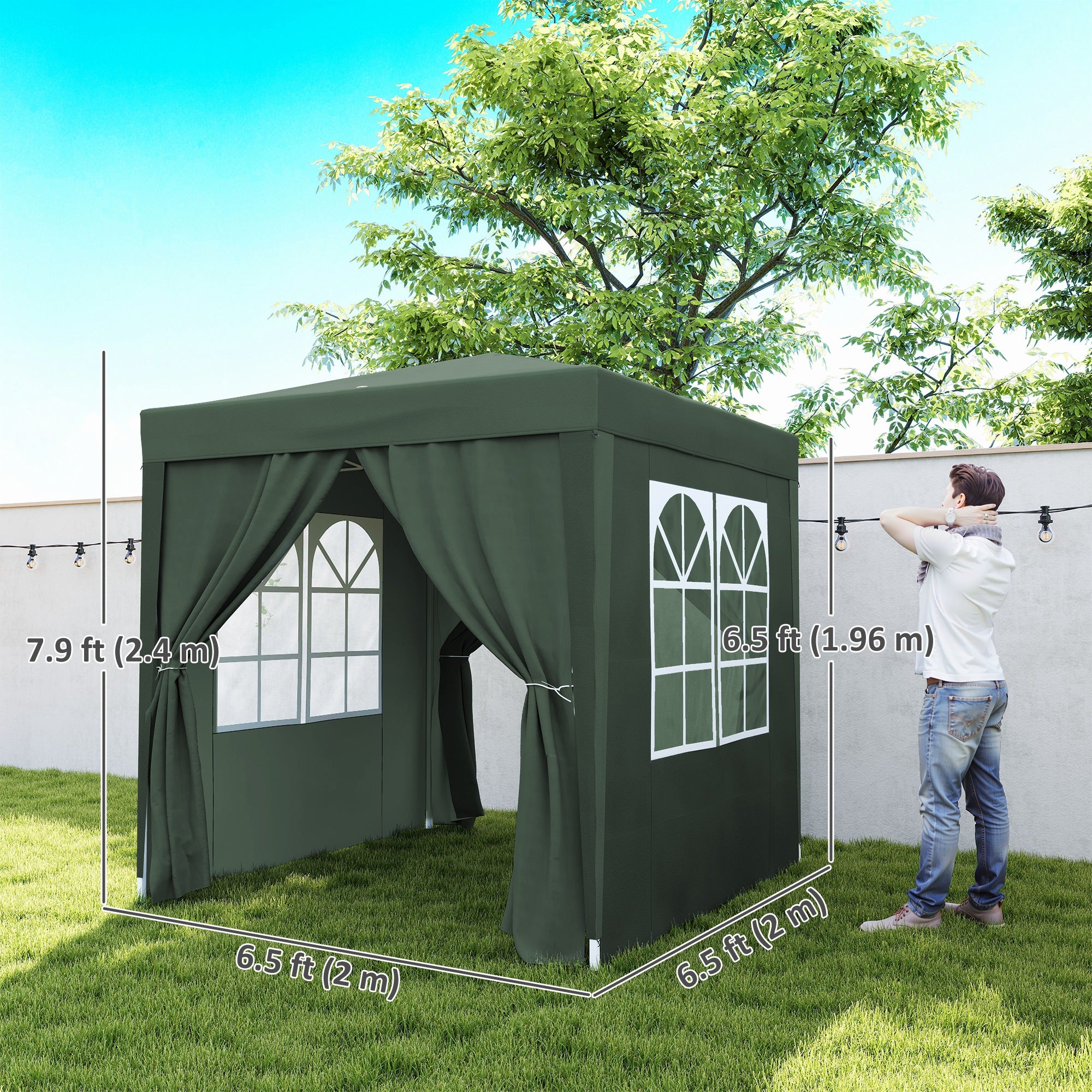 6.6'x6.6' Pop Up Canopy Tent with Sidewalls, Instant Sun Shelter Camping Gazebo with Carry Bag, Dark Green