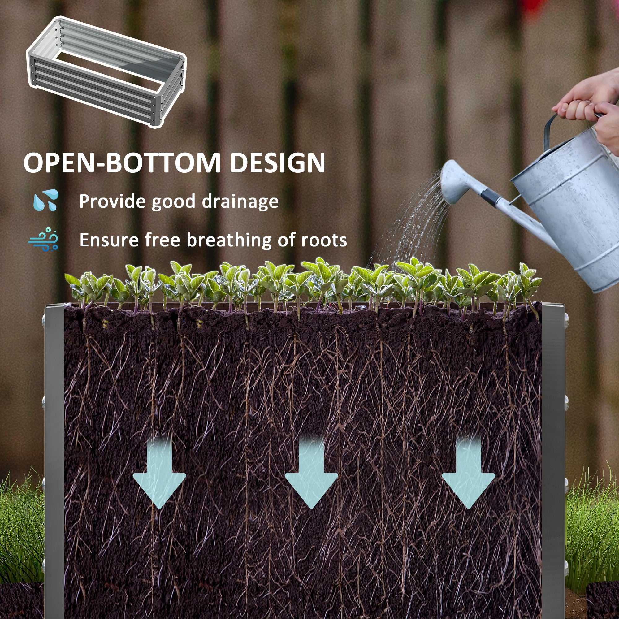 Galvanized Raised Garden Beds, Outdoor Planter Box, Set of 2, for Flowers, Herbs and Vegetables, Light Grey