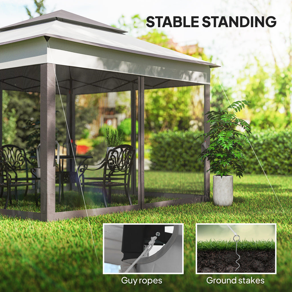 11' x 11' Pop Up Gazebo 2-Tier Soft Top Shelter Event Tent w/ Netting Carry Bag for Patio Backyard Garden, Mixed Grey