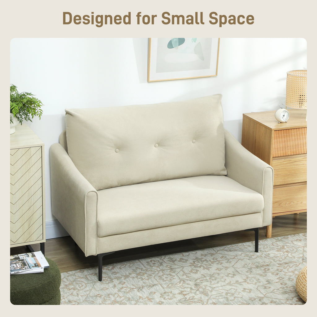 2 Seater Sofa, Small Modern Couch with High-Resilience Foam, Thicken Padding, Button Tufted, Cream White