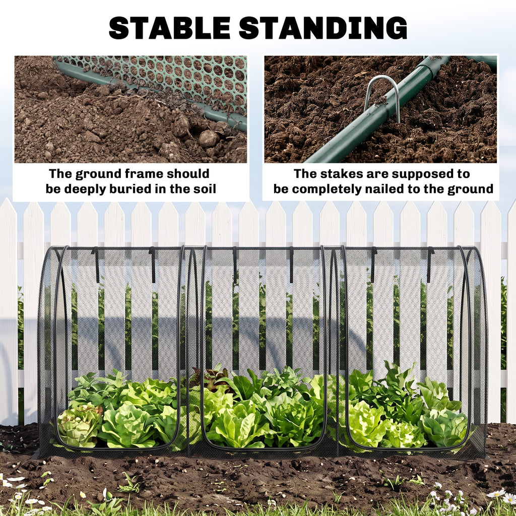 9' x 4' Crop Cage, Garden Plant Protector, with 3 Zippered Doors and 4 Ground Stakes, for Garden, Yard, Lawn, Black