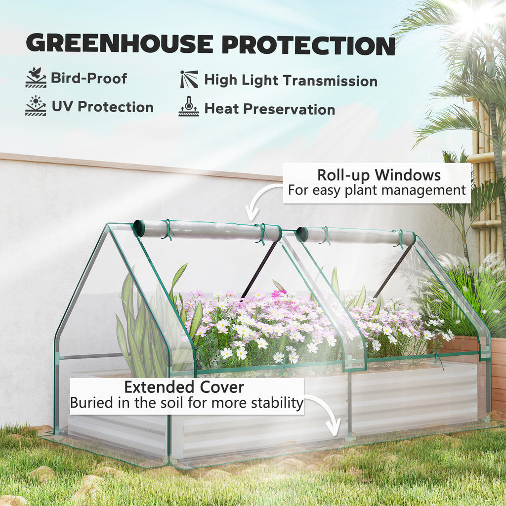 6' x 3' Metal Planter Box with Cover, Raised Garden Bed with Mini Greenhouse for Herbs, Vegetables, Clear and Silver