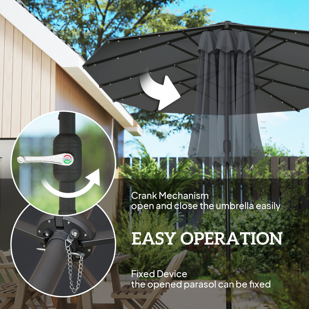 173" Double-Sided Sun Umbrella Garden Parasol Patio Sun Shade Outdoor with LED Solar Light, No Base Included, Dark Gre