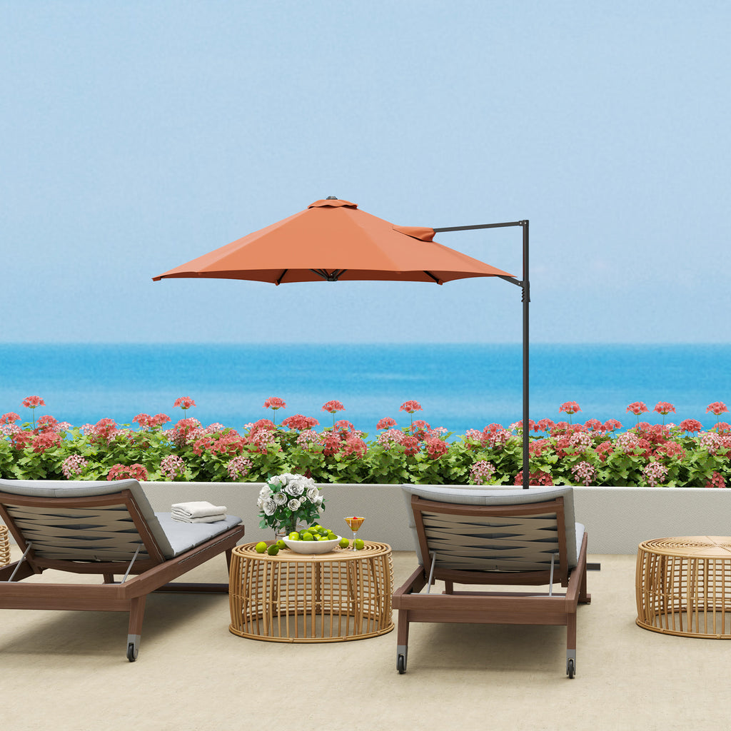 8.5FT Offset Patio Umbrella with 360Â° Rotation, Outdoor Cantilever Roma Parasol Hanging Sun Shade Canopy Shelter with Cross Base, Orange