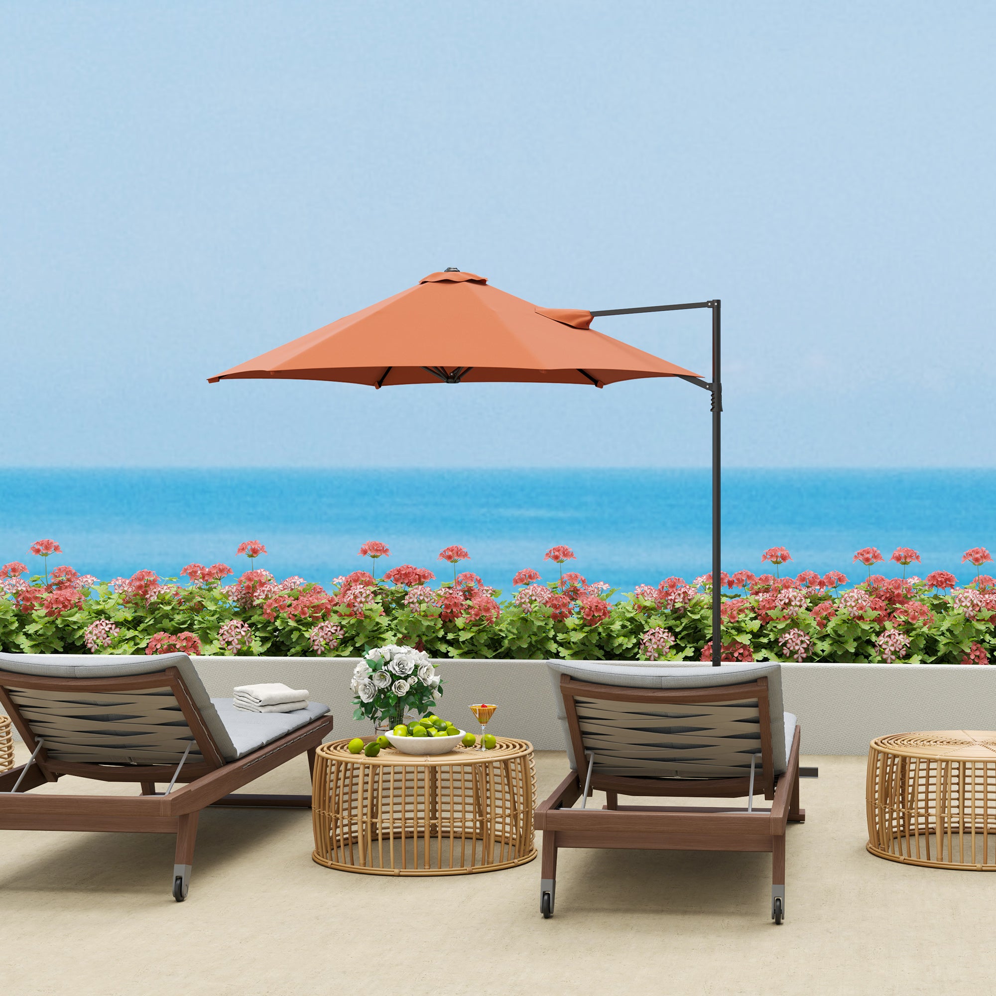 8.5FT Offset Patio Umbrella with 360Â° Rotation, Outdoor Cantilever Roma Parasol Hanging Sun Shade Canopy Shelter with Cross Base, Orange