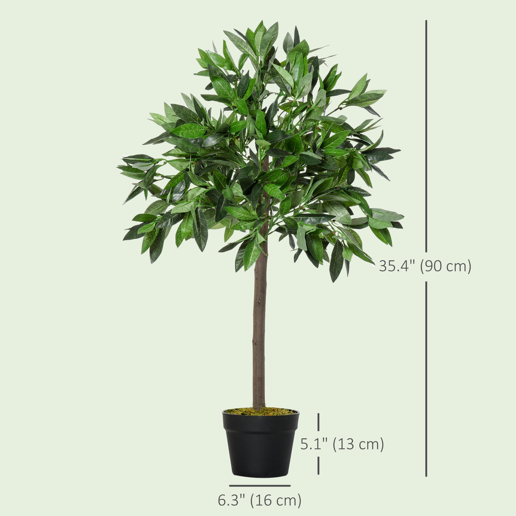 3FT Artificial Laurel Tree Set of 2, Lifelike Fake Plant with 564 Leaves, Potted Fake Plant for Home Office Decor, Green