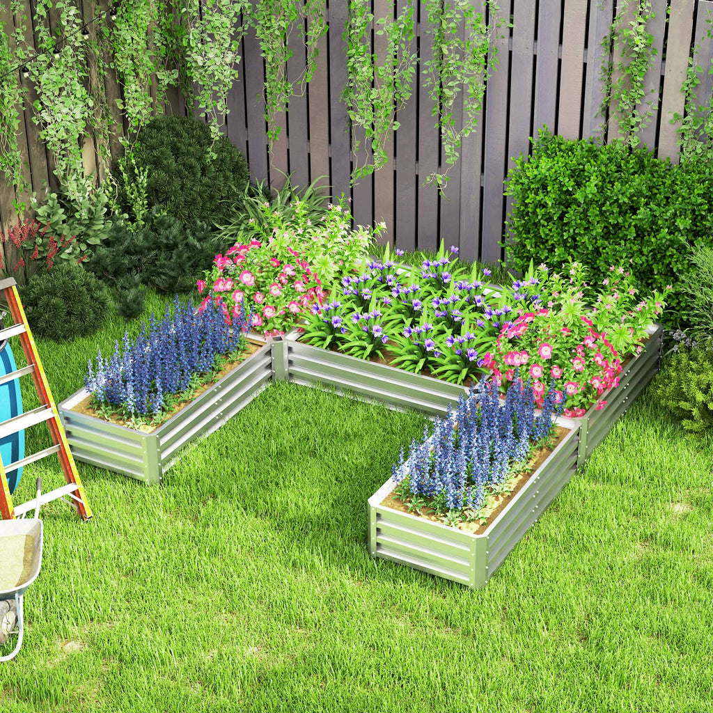 Steel Raised Garden Bed, Set of 5 Large Box Planters for Outdoor Plants Vegetables Flowers Herbs, 8x8x1ft, Silver