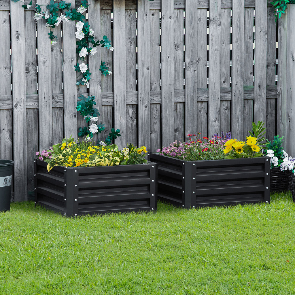 2' x 2' x 1' 2-Pieces Raised Garden Bed with Galvanised Steel Frame for Vegetables, Flowers, Herbs, Grey