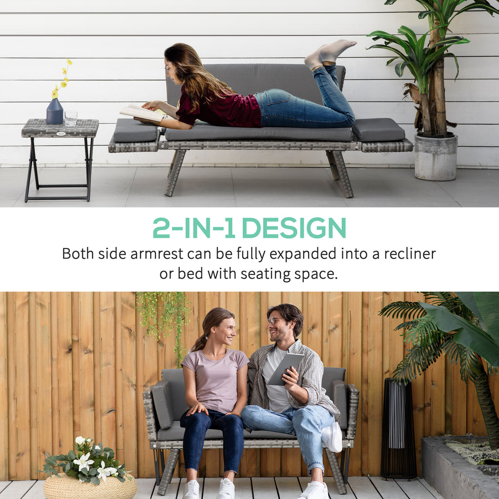 Convertible Wicker Loveseat Grey Patio Chaise Lounge