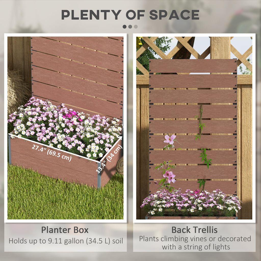 Raised Garden Bed with Trellis, Freestanding Elevated Planter Box for Climbing Vines, 28" x 15" x 59", Light Brown