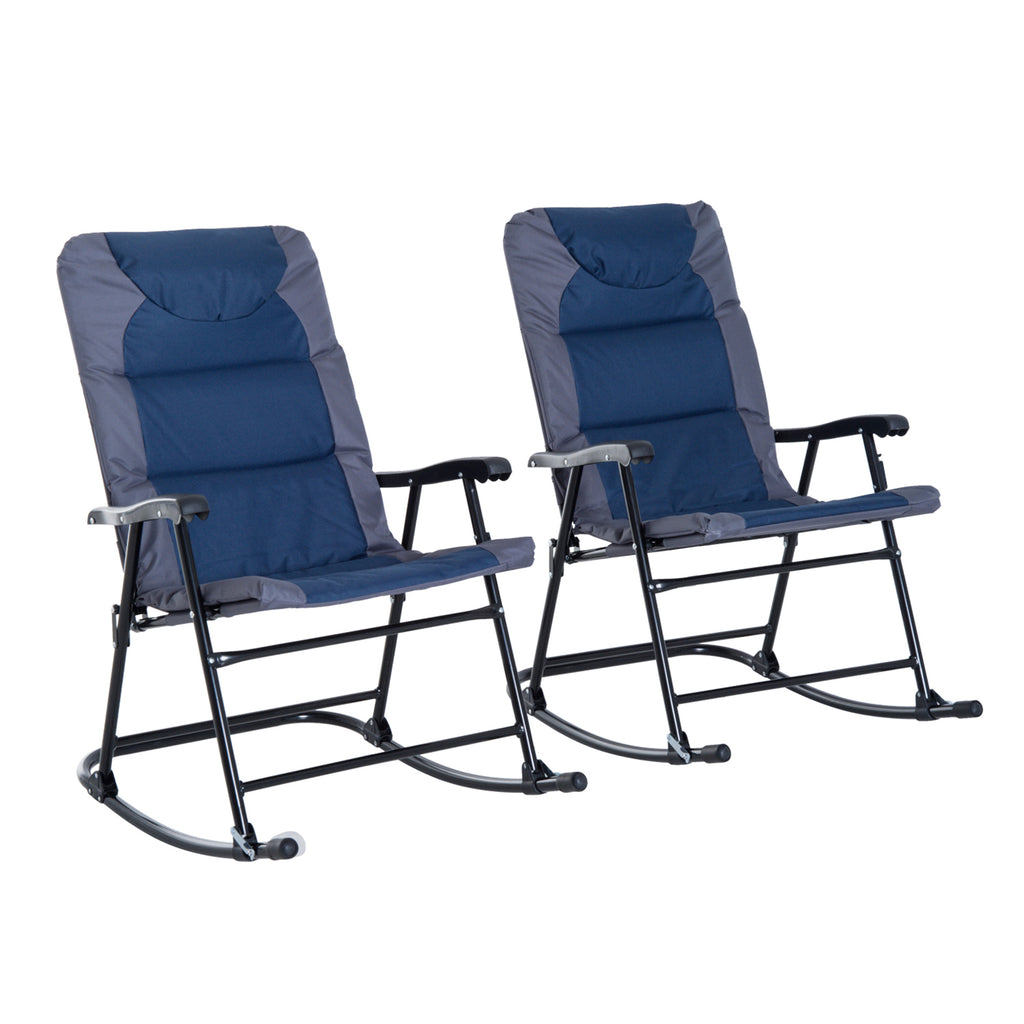 Folding Rocking Chair Set of 2 Padded Rockers with Armrest, Navy Blue