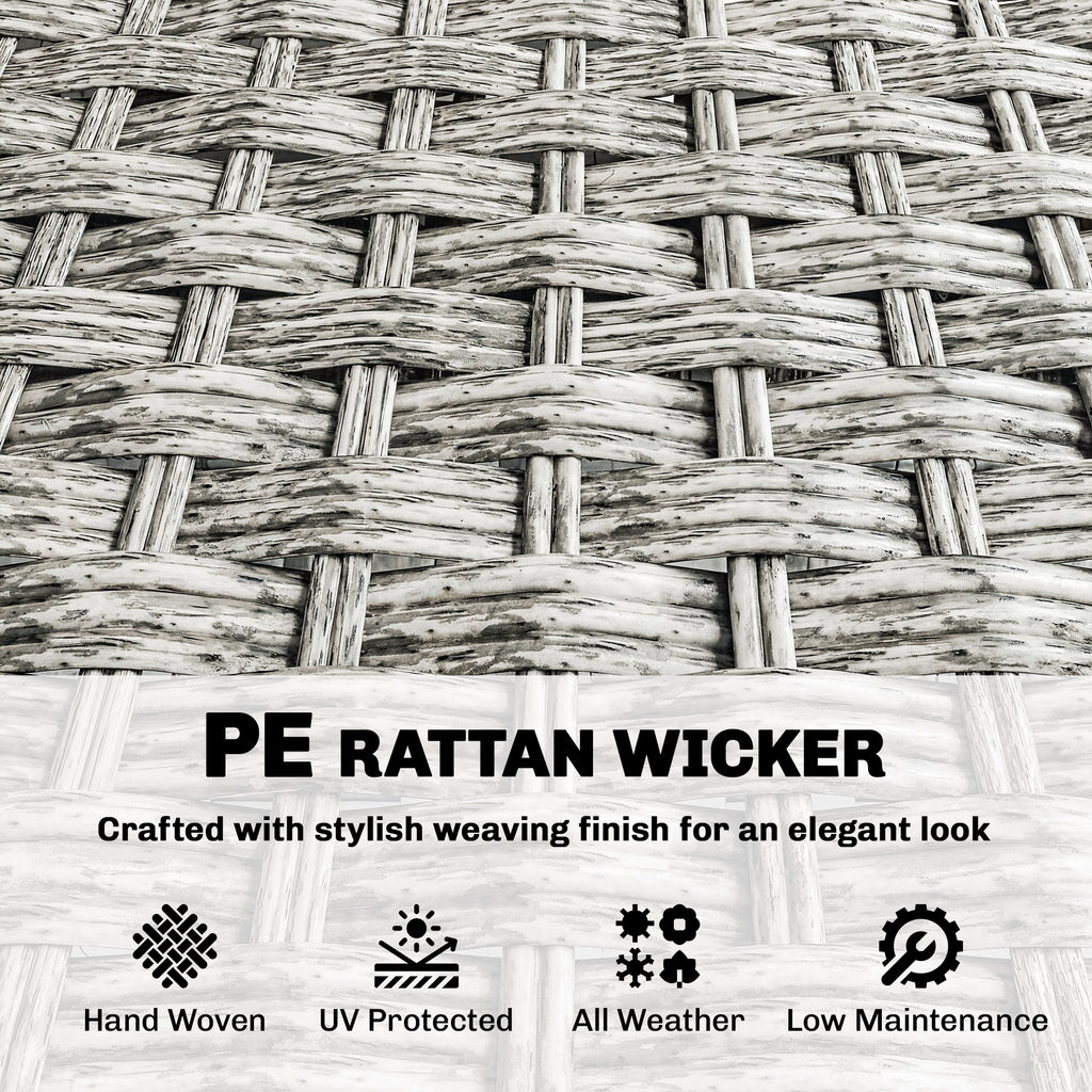 Rattan Wicker Sofa 3-Seater Outdoor Couch with Cushions for Patio Garden Grey