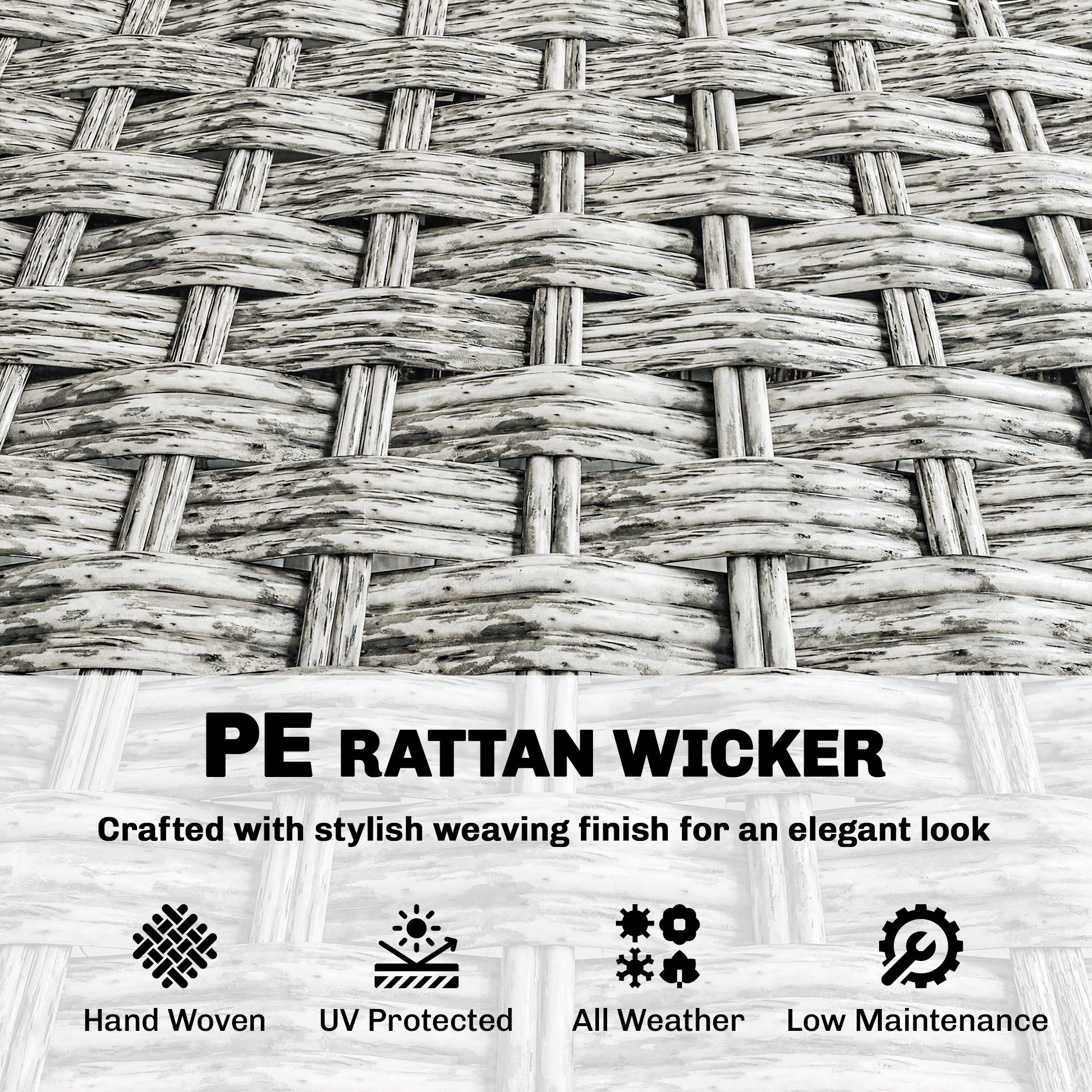 Rattan Wicker Sofa 3-Seater Outdoor Couch with Cushions for Patio Garden Grey