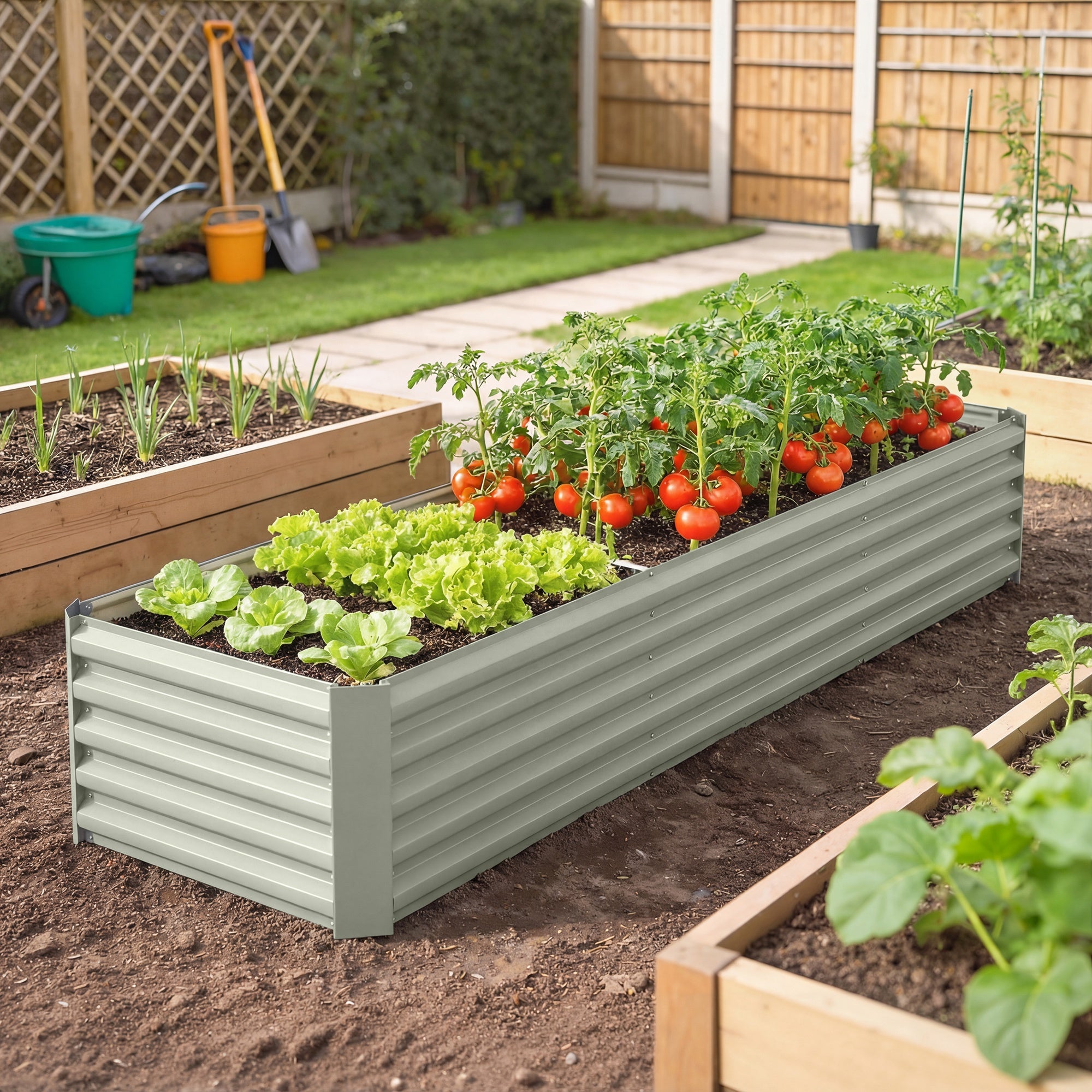 8' x 2.6' x 1.5' Galvanized Raised Bed, Large Elevated Planter Box for Growing Flowers, Herbs and Vegetables, Light Grey