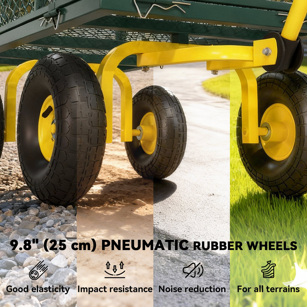 Garden Cart, Utility Wagon Cart with Removable Sides, Convert into Flatbed, 10" Wheels, 180Â° Rotating Handle, Green