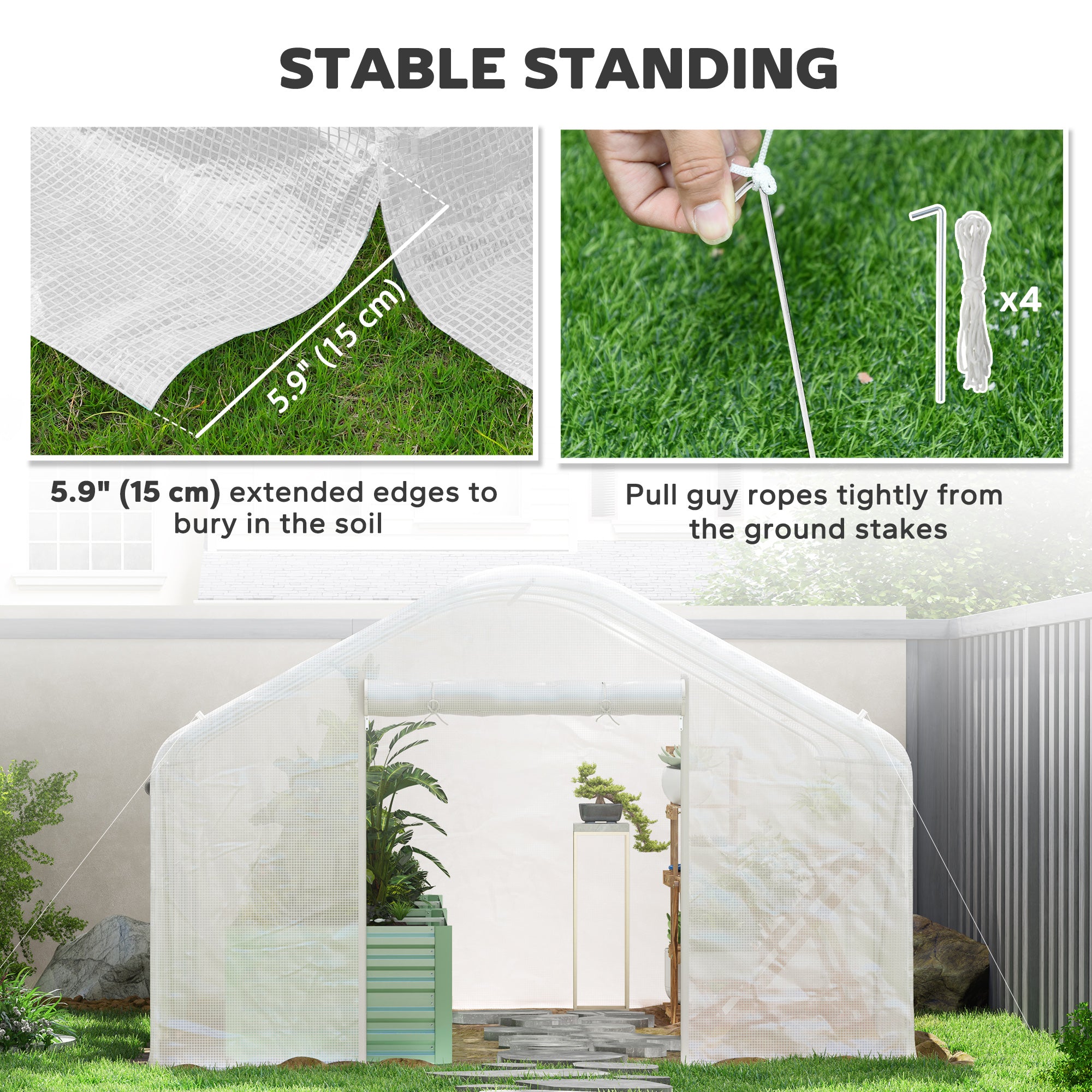 Walk-in Tunnel Greenhouse with Galvanized Steel Frame and Windows, Garden Planting Warm House, 13' x 10' x 6.5' , White