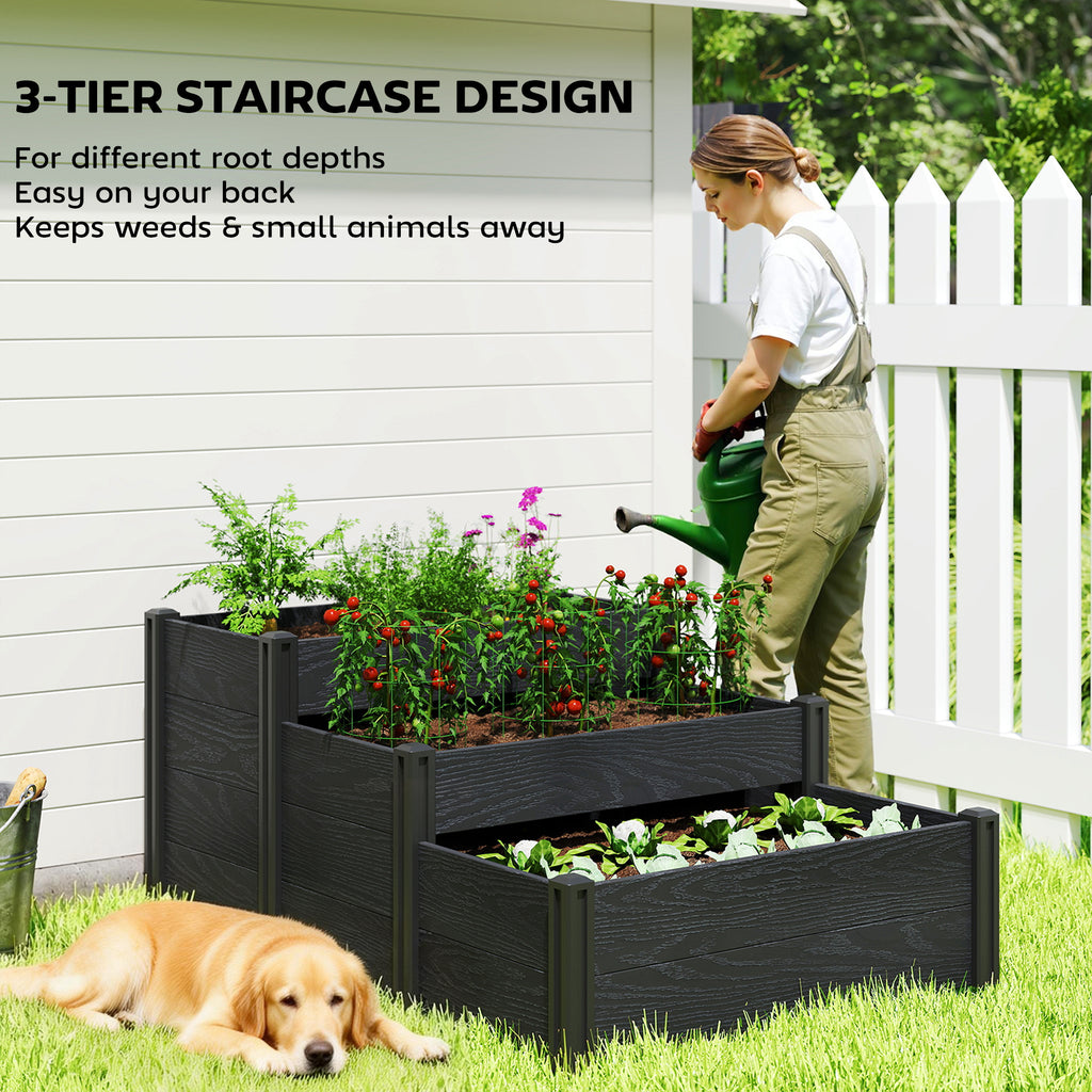 Vinyl Raised Garden Bed Kit, 3-Tier Elevated Garden Box with Open Bottom, DIY Assembly, Outdoor Raised Planter Box
