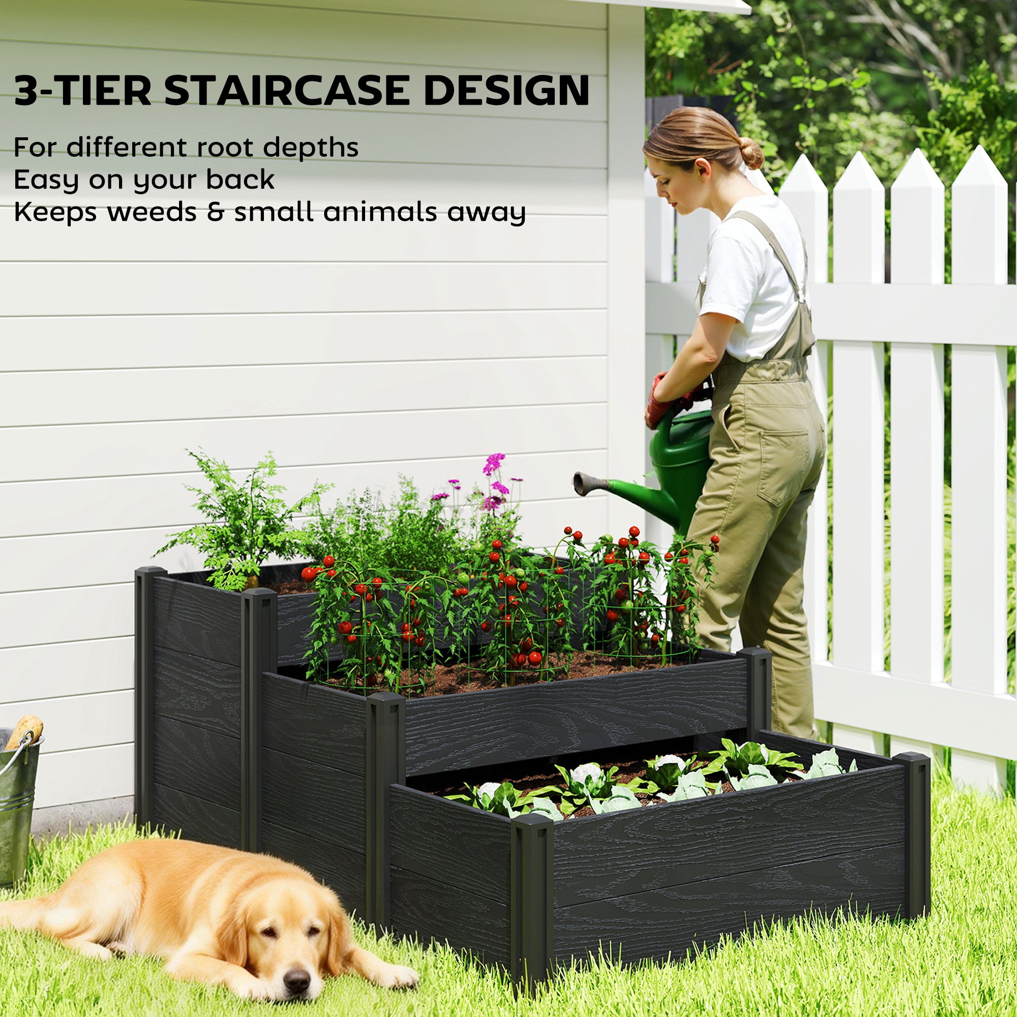 Vinyl Raised Garden Bed Kit, 3-Tier Elevated Garden Box with Open Bottom, DIY Assembly, Outdoor Raised Planter Box