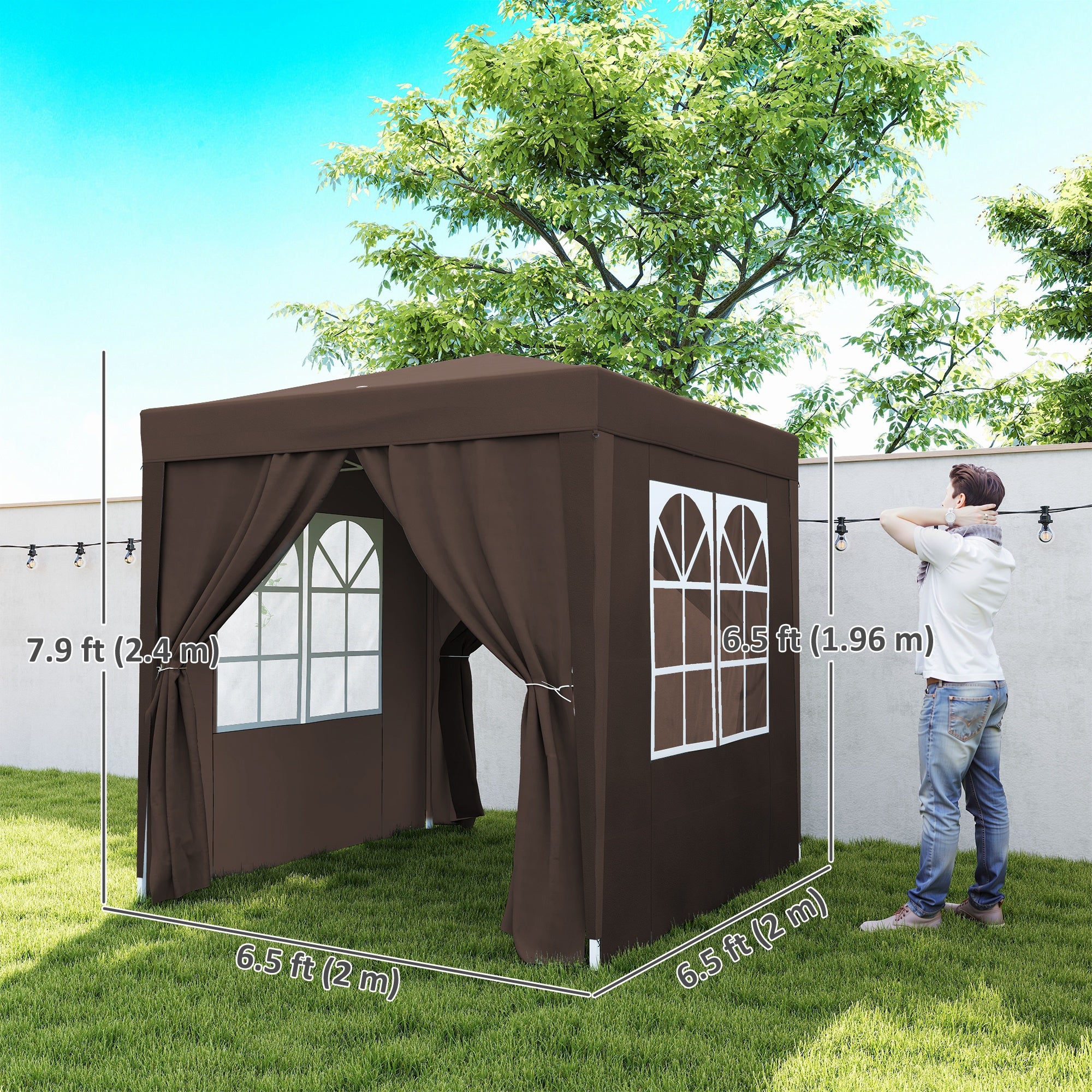 6.6'x6.6' Pop Up Canopy Tent with Sidewalls, Instant Sun Shelter Camping Gazebo with Carry Bag, Coffee