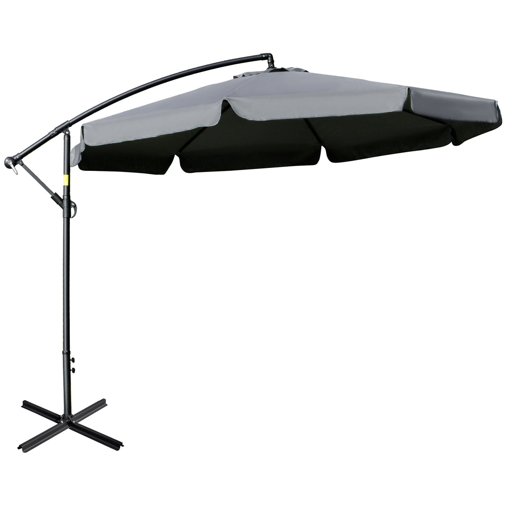 11FT Offset Hanging Patio Umbrella Cantilever Umbrella with Easy Tilt Adjustment, Cross Base and 8 Ribs for Backyard, Poolside, Lawn and Garden, Dark Grey