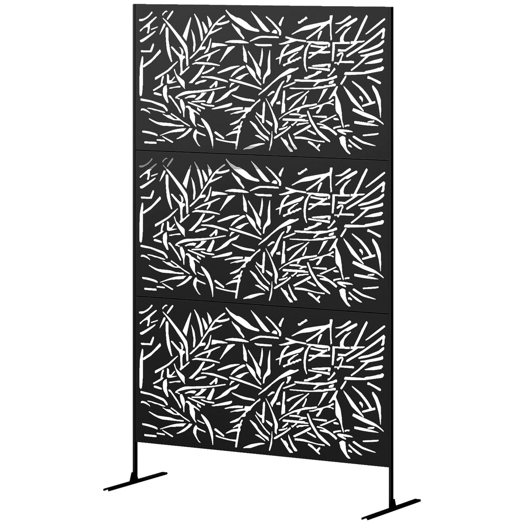 Metal Outdoor Privacy Screen, Freestanding Outdoor Divider with Stand, Decorative Privacy Panel, 78" x 48", Black