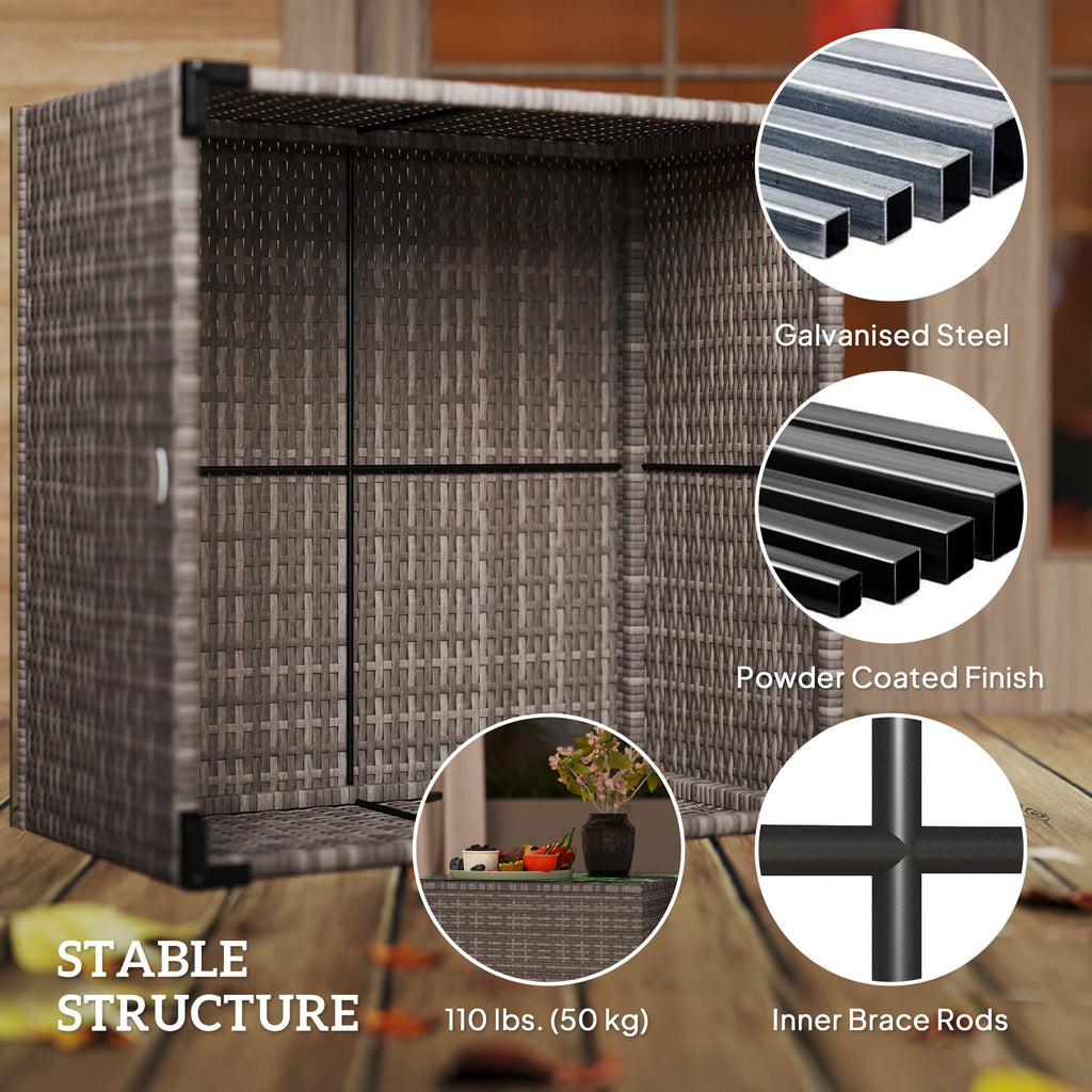 24.4" Patio Wicker Coffee Table, PE Rattan Outdoor Side Table with Tempered Glass Top, Black