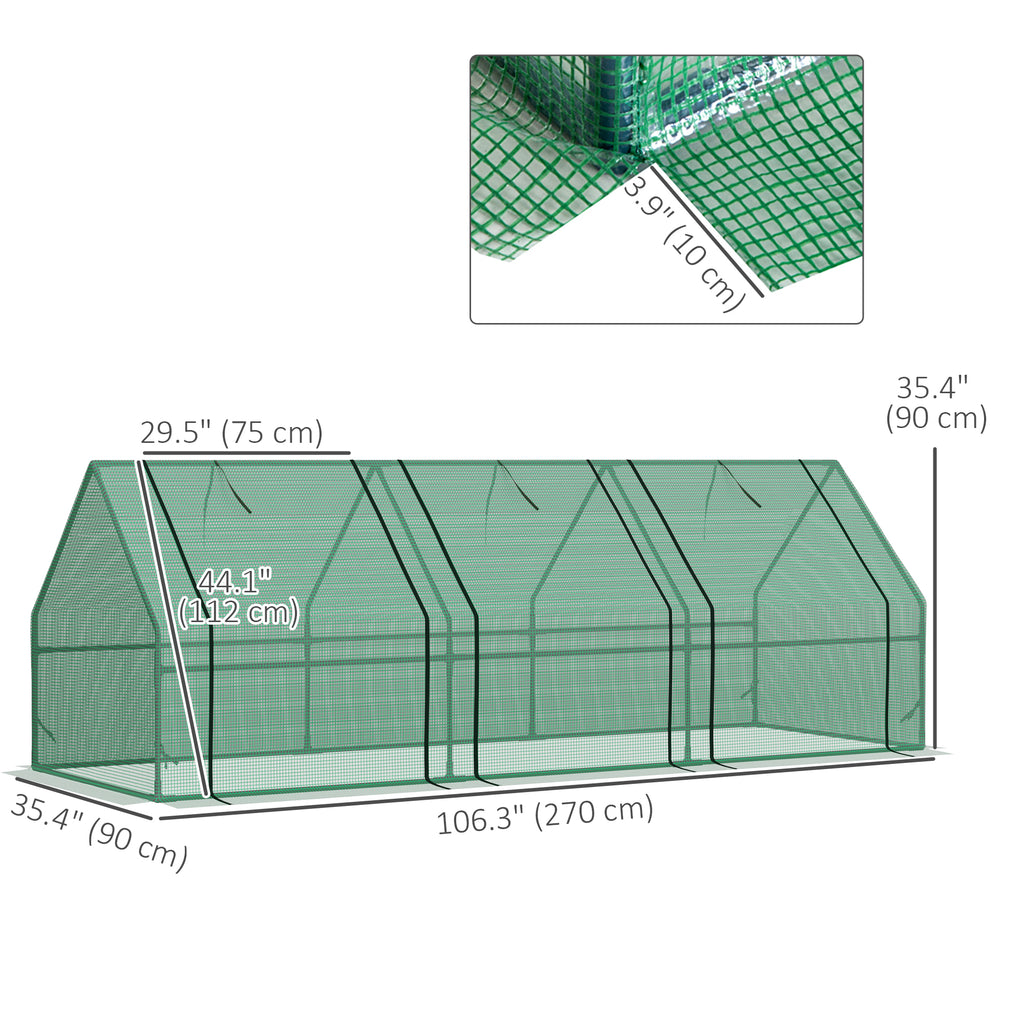 9' x 3' x 3' Portable Mini Greenhouse Tunnel Growing Tent Plants Flower Warm House w/ Zippered Roll-up Doors, PE Cover, Green