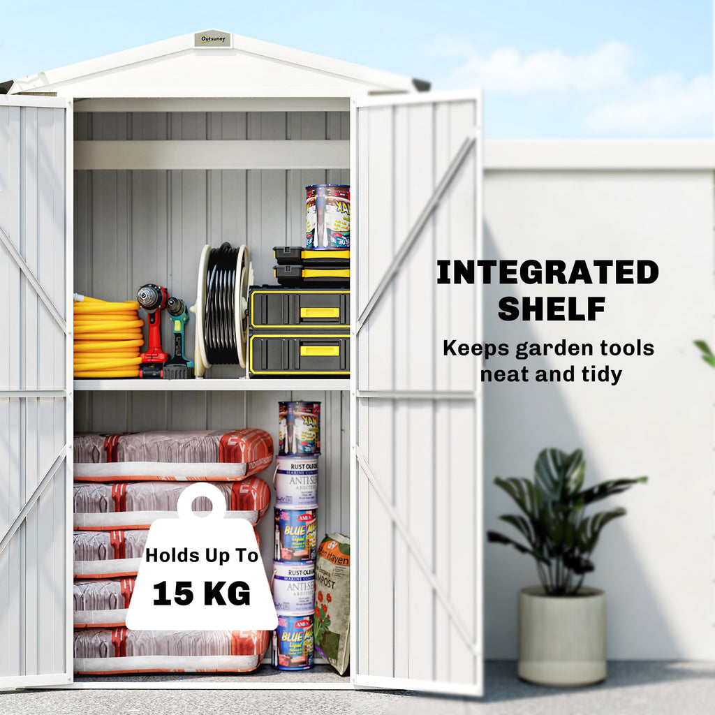 Outdoor Storage Shed Apex Roof Metal Garden Shed with Shelf for Backyard, Light Grey
