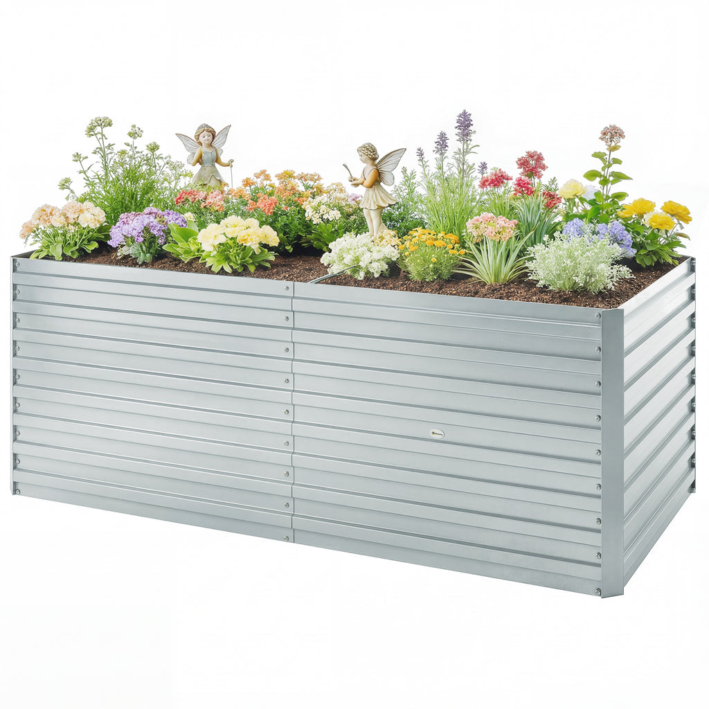 5' x 3' x 2' Raised Garden Bed, Galvanized Planter Box for Growing Flowers, Herbs and Vegetables, Silver