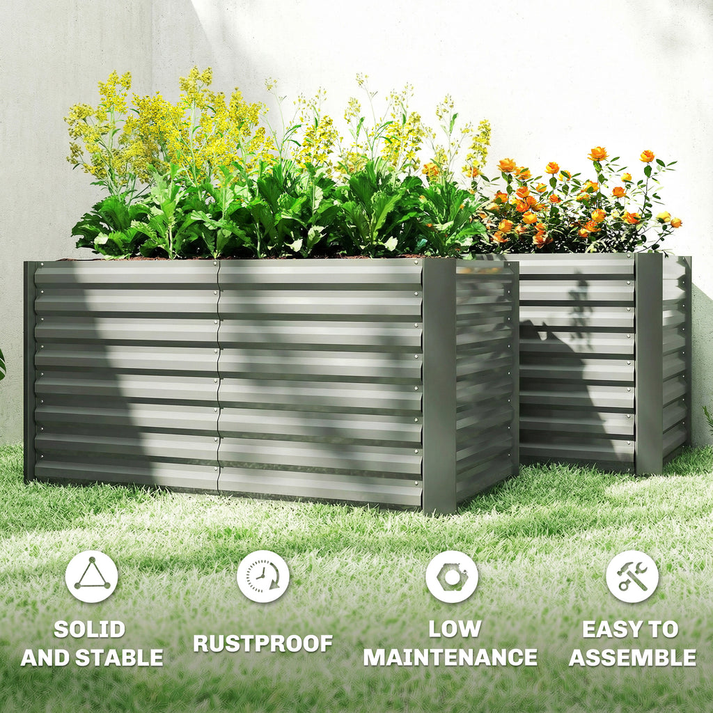 Set of 2 Galvanized Metal Planters for Outdoor Plants, 4' x 2' x 2' Raised Garden Bed, Light Grey