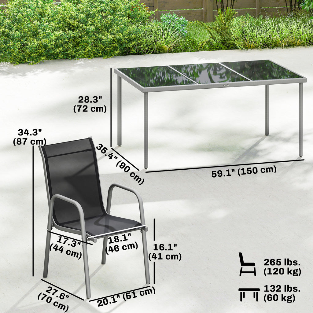 7 Piece Garden Dining Set, Garden Furniture Set with Rectangle Table and 6 Stackable Chairs