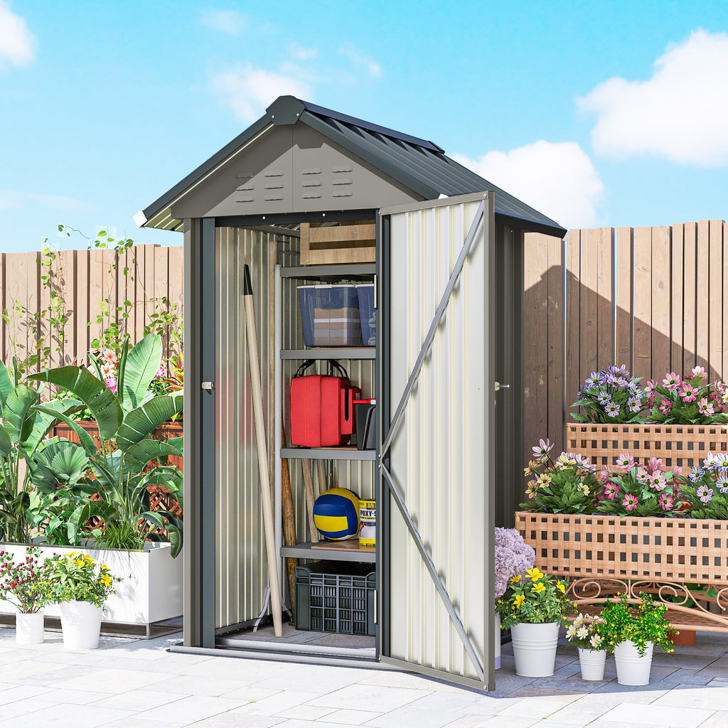 Outdoor Storage Shed with Lockable Door, Metal Garden Shed with 4 Vents for Backyard Patio